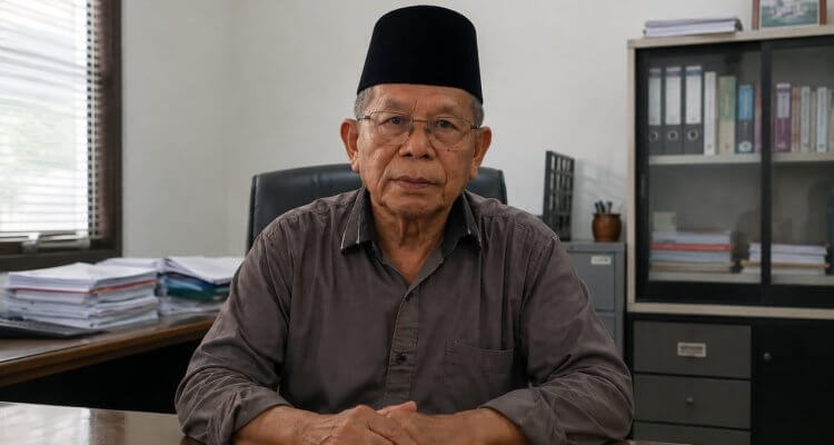 Kuasa Hukum Kepala Desa Mulyorejo, Kecamatan Balen, Kabupaten Bojonegoro, Sunaryo Abumain, Saat konferensi pers terkait pengaduan bantuan Banjep dan rencana langkah hukum terhadap pihak pengadu.