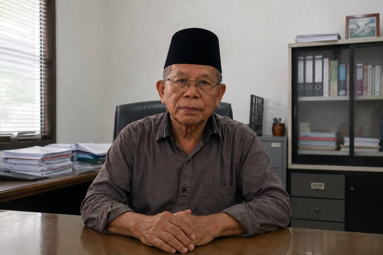 Kuasa Hukum Kepala Desa Mulyorejo, Kecamatan Balen, Kabupaten Bojonegoro, Sunaryo Abumain, Saat konferensi pers terkait pengaduan bantuan Banjep dan rencana langkah hukum terhadap pihak pengadu.