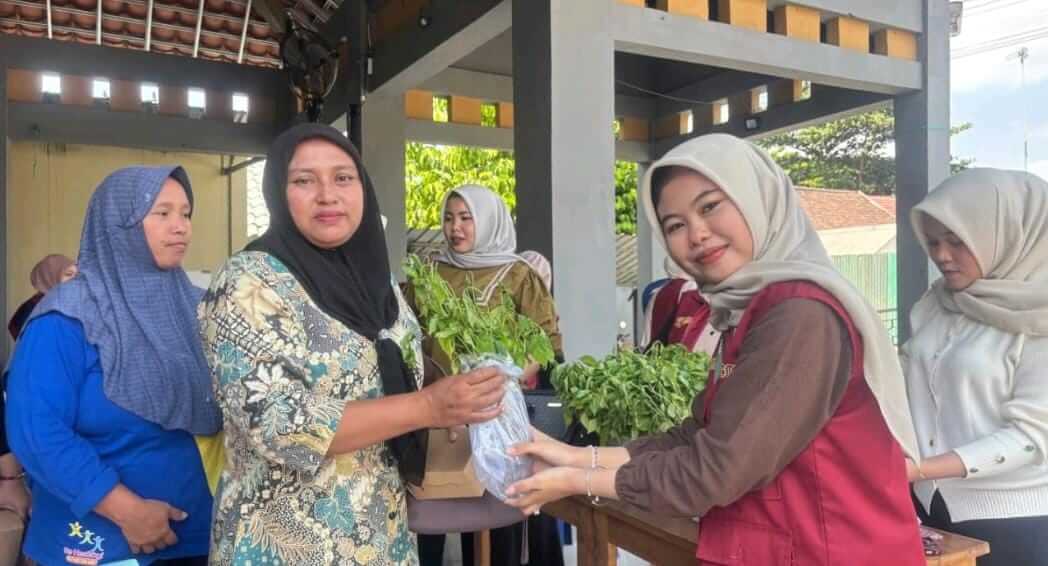 Salah satu mahasiswa KKN-TK Kelompok 8 Unigoro bagikan bibit cabai kepda warga Sumberbendo