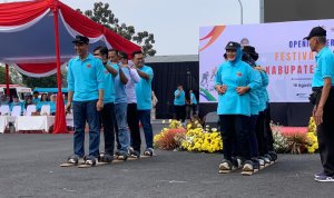 Bupati dan Wabup Bojonegoro Bertanding Bakiak Forkab 2026 Bupati Setyo Wahono saat memberikan sambutan pembukaan Forkab Bojonegoro 2026