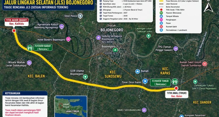 Ilustrasi rencana pembangunan Jalur Lingkar Selatan (JLS) Bojonegoro yang diproyeksikan menjadi jalur strategis untuk mengurai kepadatan lalu lintas dan mendorong pertumbuhan ekonomi wilayah selatan.