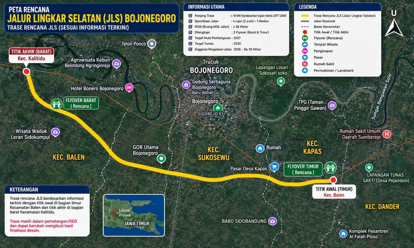 Ilustrasi rencana pembangunan Jalur Lingkar Selatan (JLS) Bojonegoro yang diproyeksikan menjadi jalur strategis untuk mengurai kepadatan lalu lintas dan mendorong pertumbuhan ekonomi wilayah selatan.