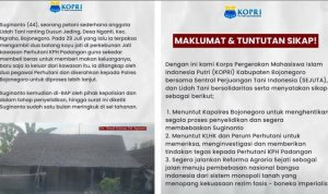 Tangkapan layar unggahan KOPRI PC PMII Bojonegoro yang menunjukkan petani asal Kecamatan Ngraho, Bojonegoro, mendapat dukungan dari KOPRI PC PMII Bojonegoro dan kelompok pendamping petani.