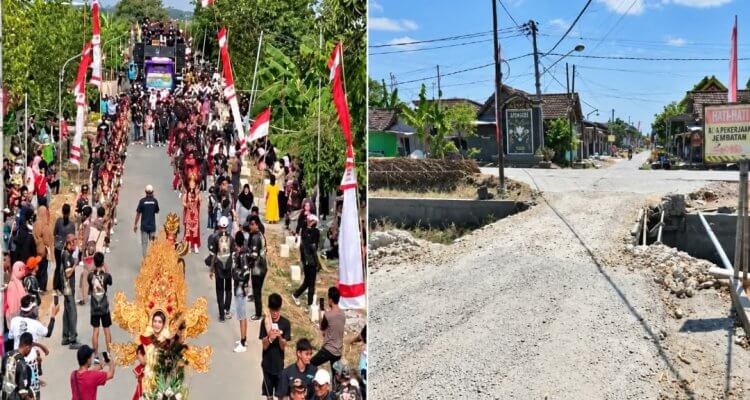 Gelaran Sound Horeg Bayemgede dan kondisi jembatan yang menjadi sorotan masyarakat di Kecamatan Kepohbaru, Bojonegoro.