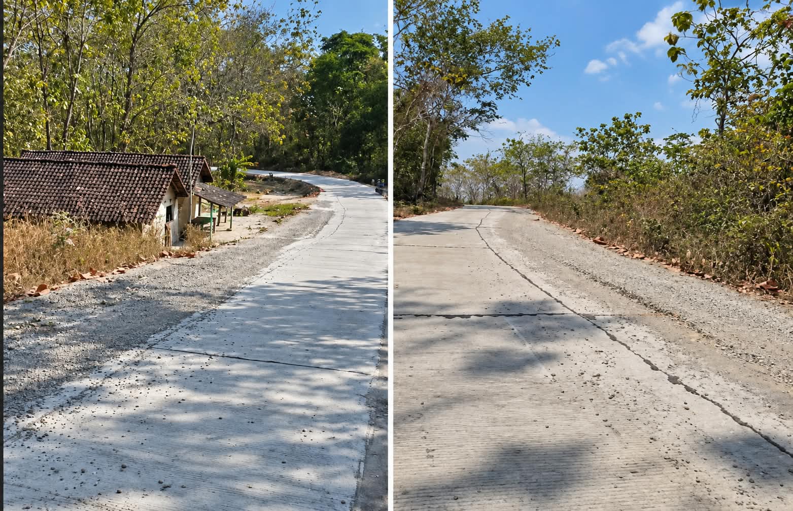 Tumpahan material cor beton yang mengeras di ruas jalan Desa Ngelo, Kecamatan Margomulyo, Bojonegoro, dikeluhkan warga karena dinilai membahayakan pengguna jalan.