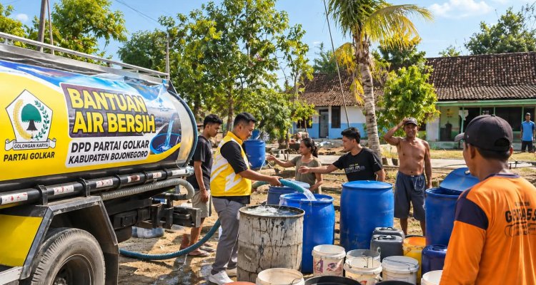 DPD Partai Golkar Bojonegoro menyalurkan bantuan air bersih untuk warga terdampak kekeringan di sejumlah desa.